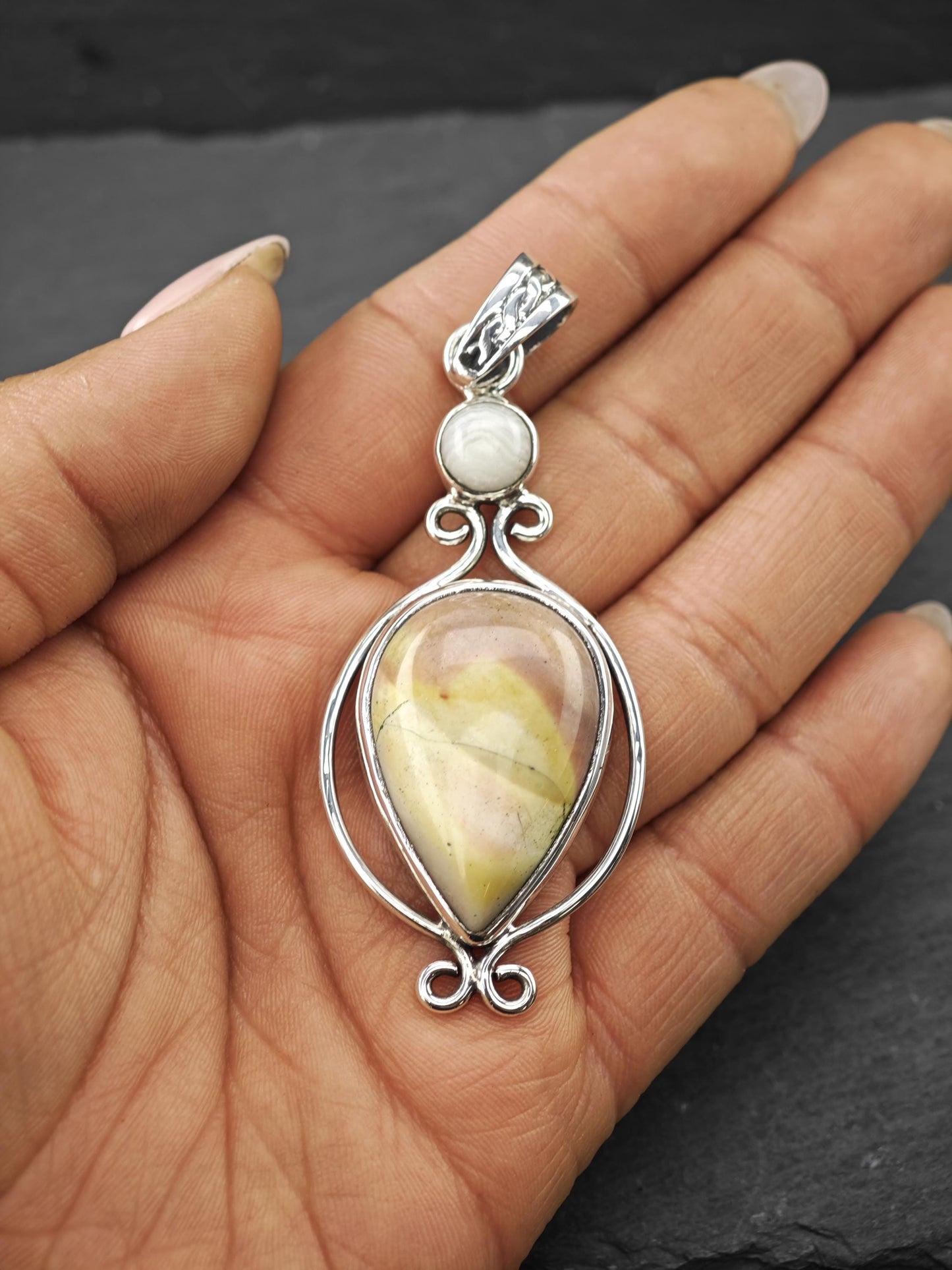 Vintage Jasper Pendant, Sterling Silver