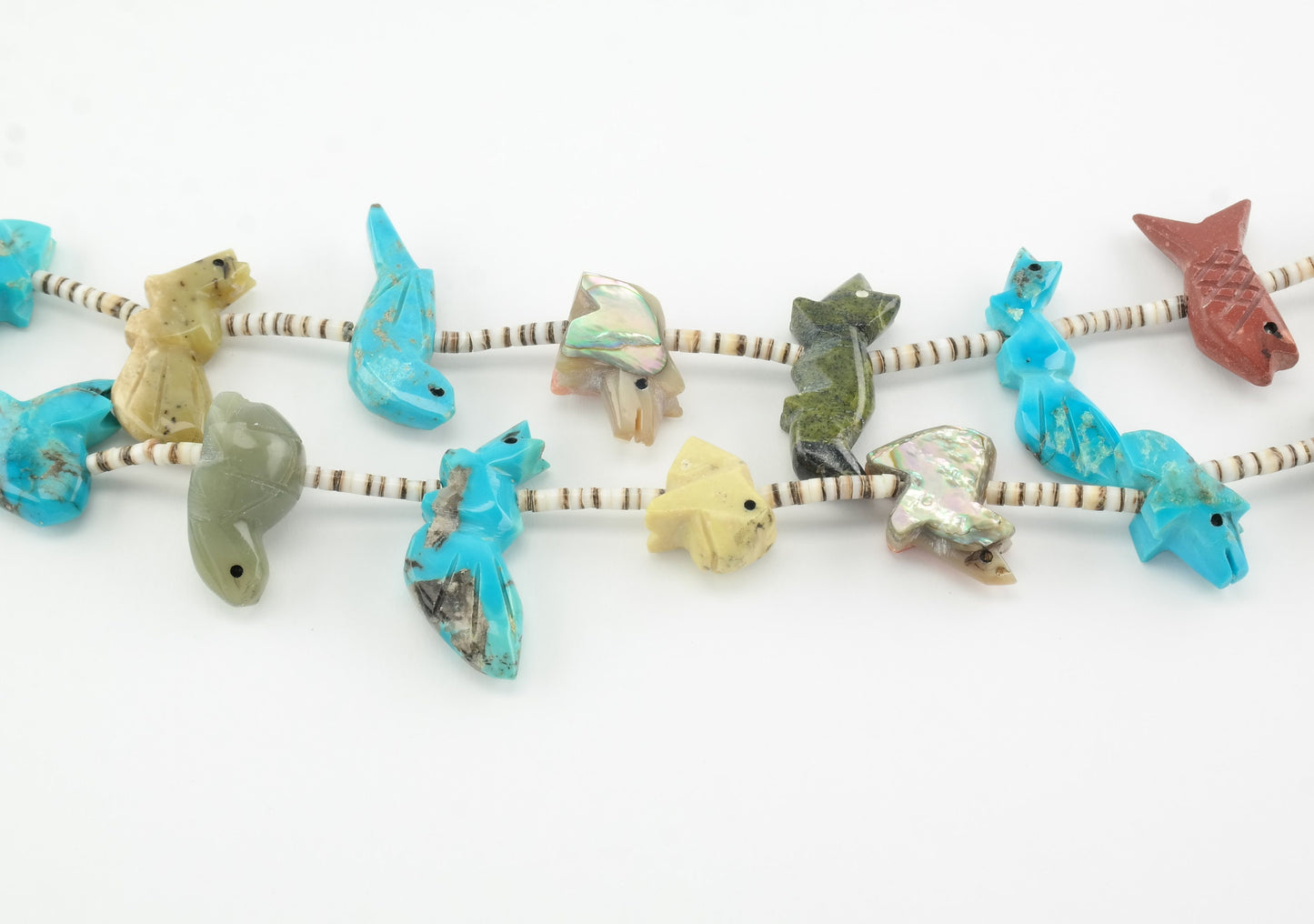 Vintage Zuni Turquoise, Multi Gem, Animal Carvings, Heishi, Bead, Sterling Silver Necklace