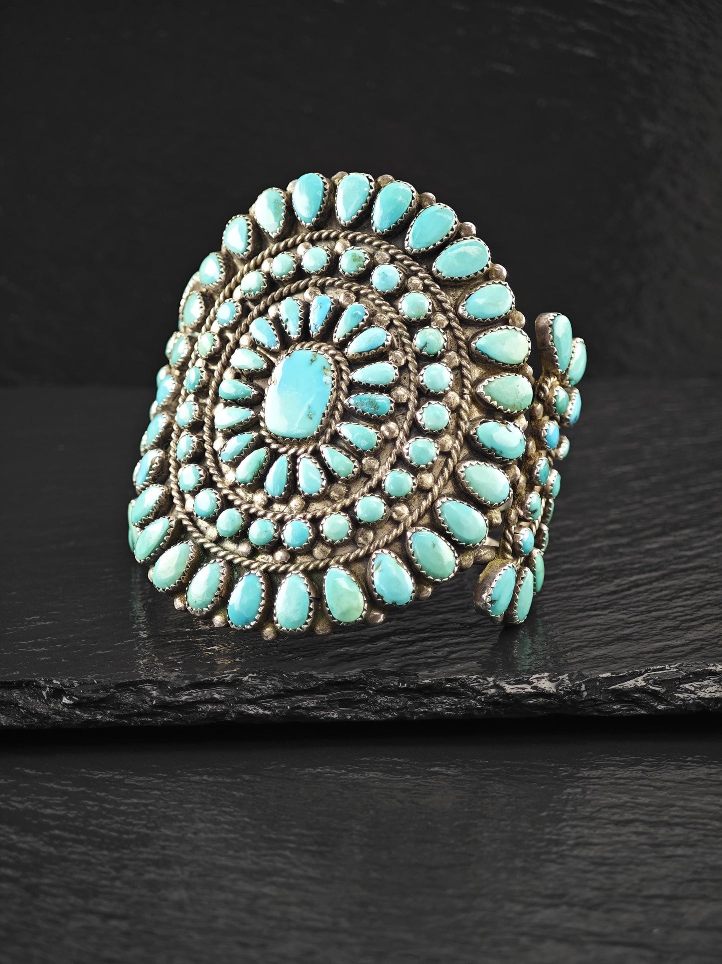 1950's Native American Large Cuff Bracelet Sterling Silver