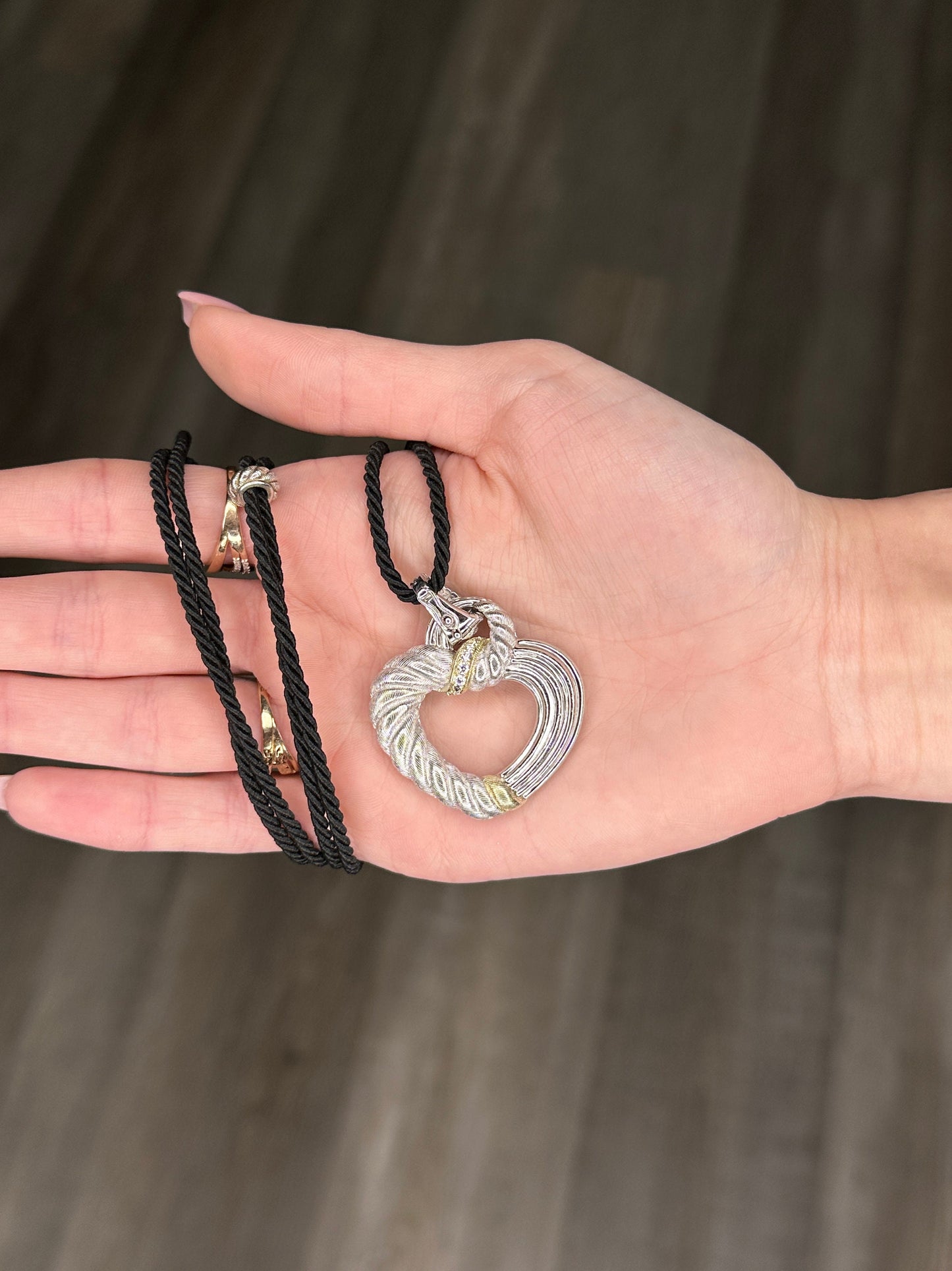 Vintage Judith Ripka Sterling Silver White CZ Heart Necklace