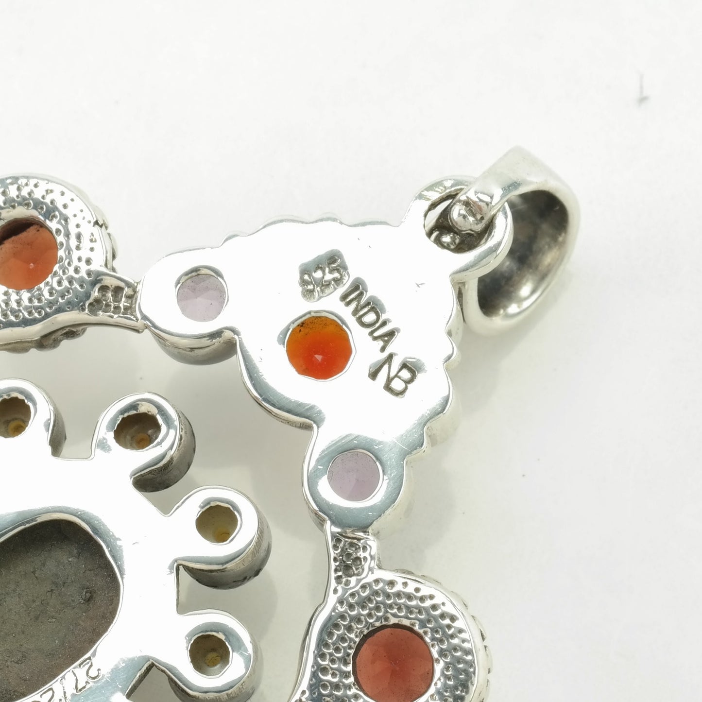 Vintage Nicky Butler Rhodonite, Garnet, Carnelian Large, Cluster Sterling Silver Pendant