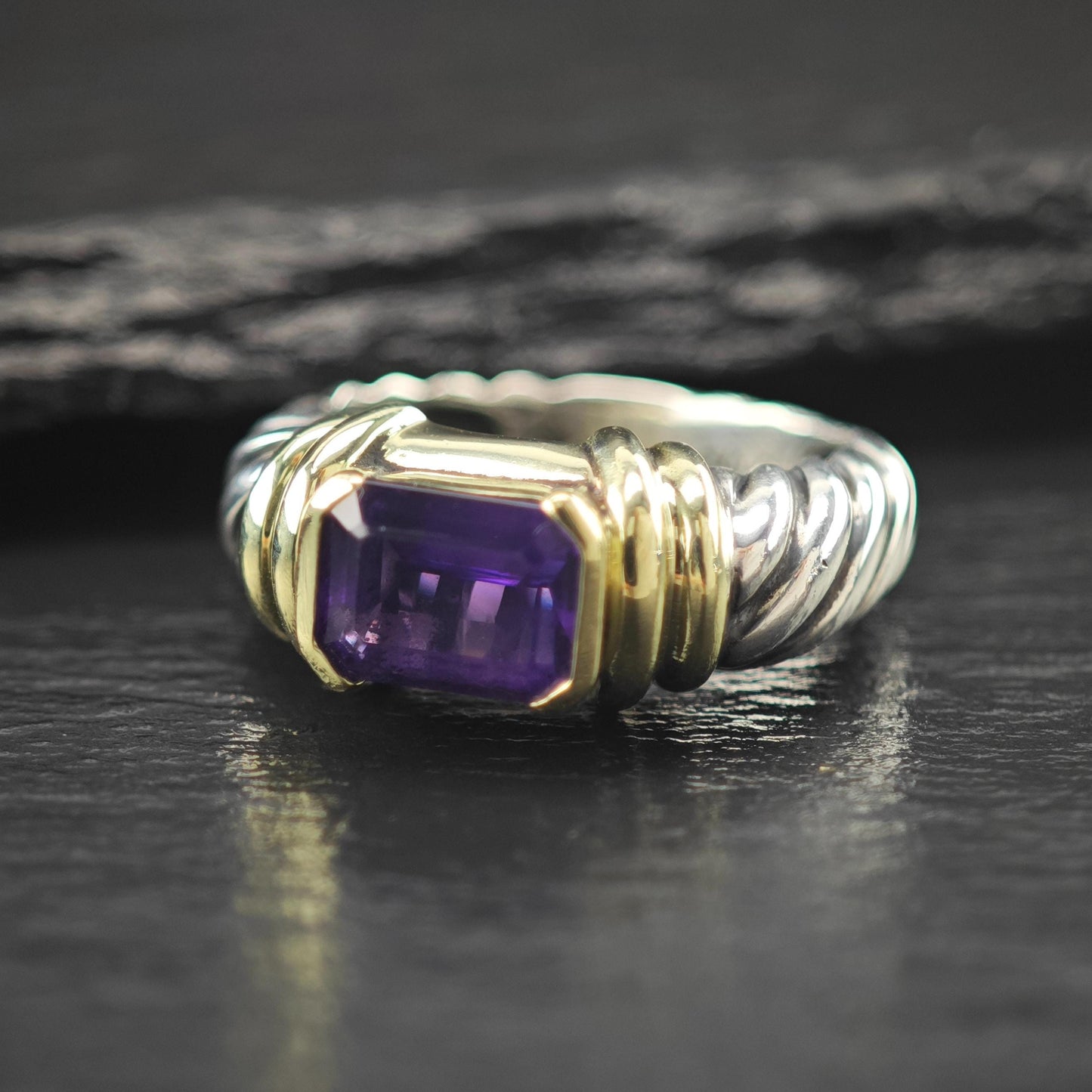 David Yurman Amethyst 14K Gold Accent Ring Sterling Silver