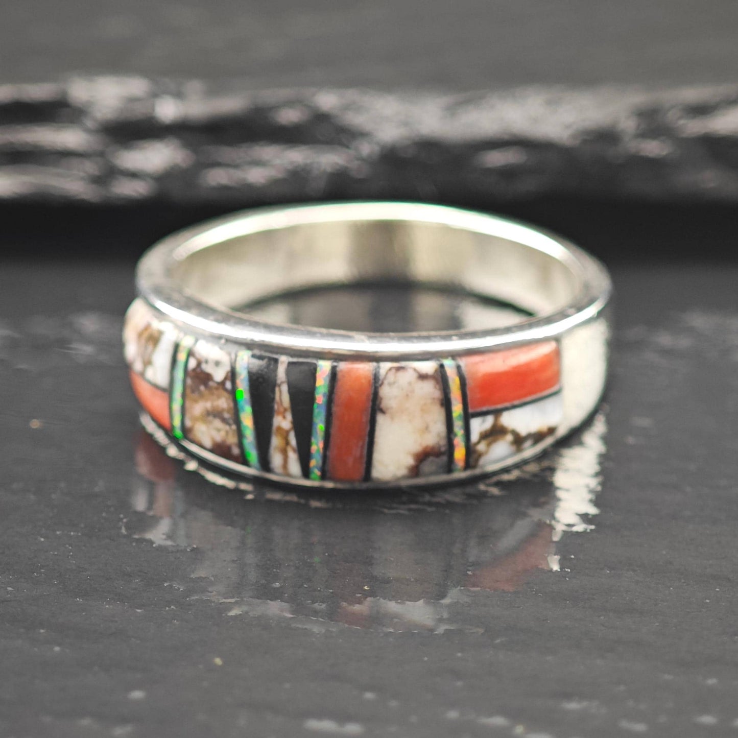 Native American Whitehorse Inlay Ring Sterling Silver