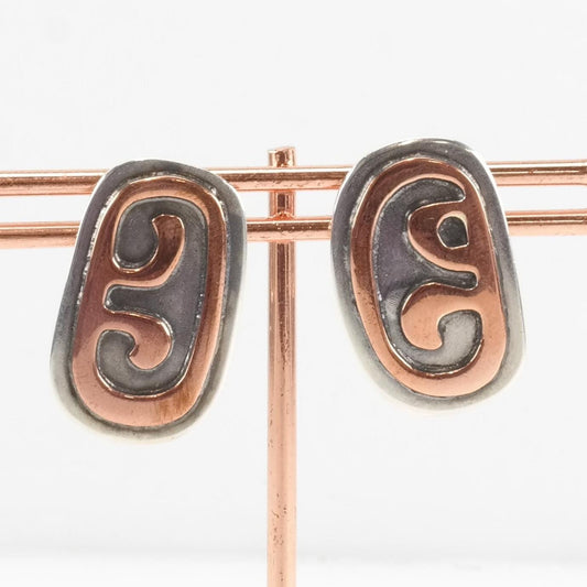 RWW Sterling Silver Copper Mixed Metal Modernist Earrings Screw back