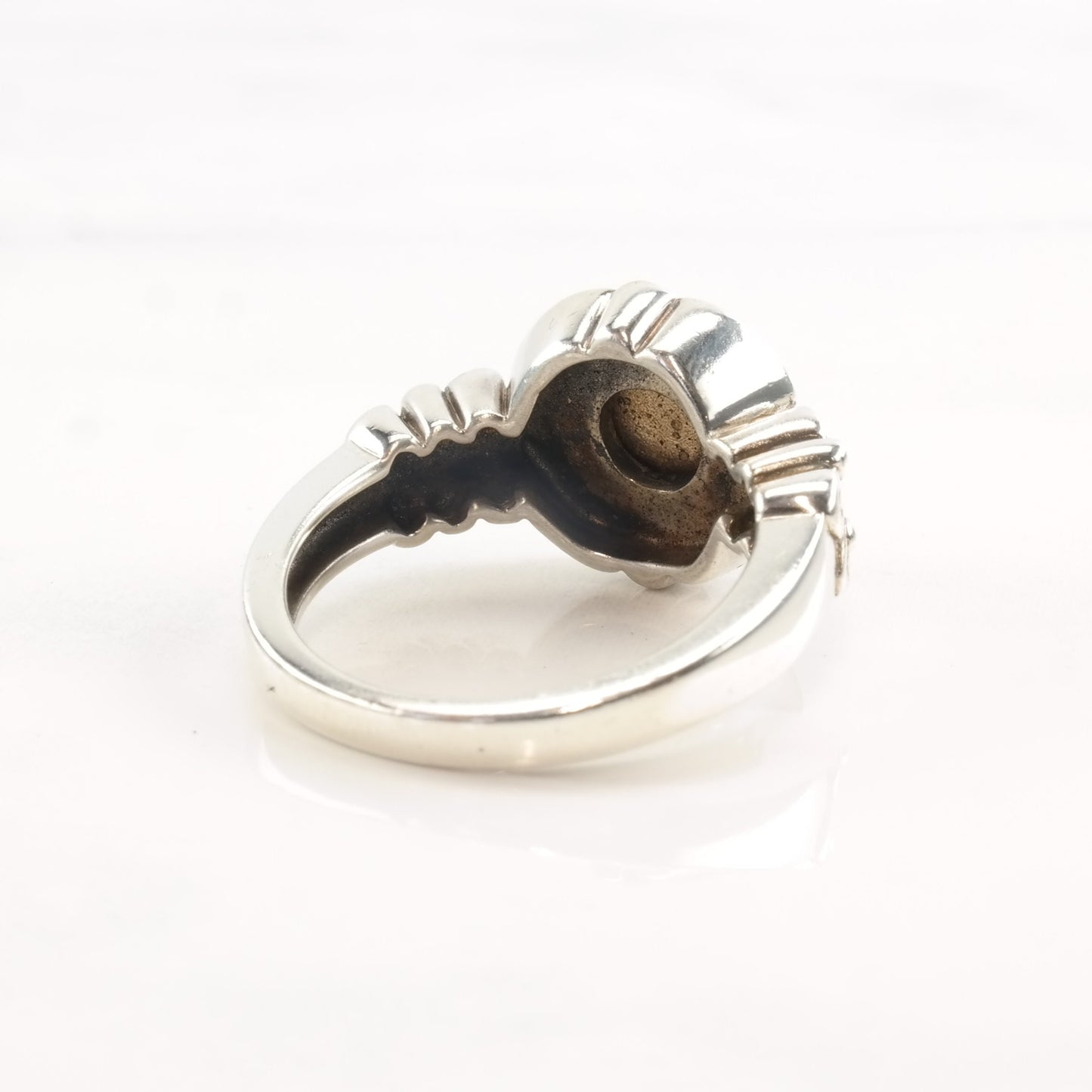 Silver Ring Faux Coral 14k Gold Beads Sz7 1/4 R4152