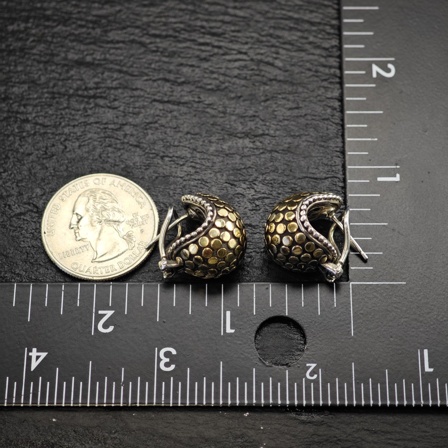Vintage John Hardy 18K Gold Accent Scallop Omega Back Sterling Silver Earrings ER3194