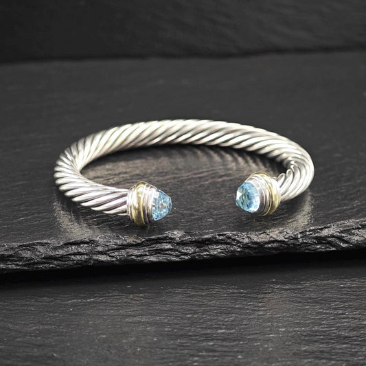 David Yurman 7mm 14K Gold Accents, Topaz Cuff Bracelet Sterling Silver