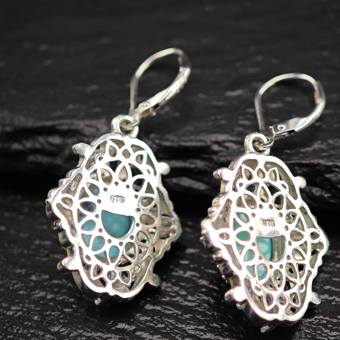 Turquoise Tanzanite Lever Back Earrings in Sterling Silver - Multi-Color Design
