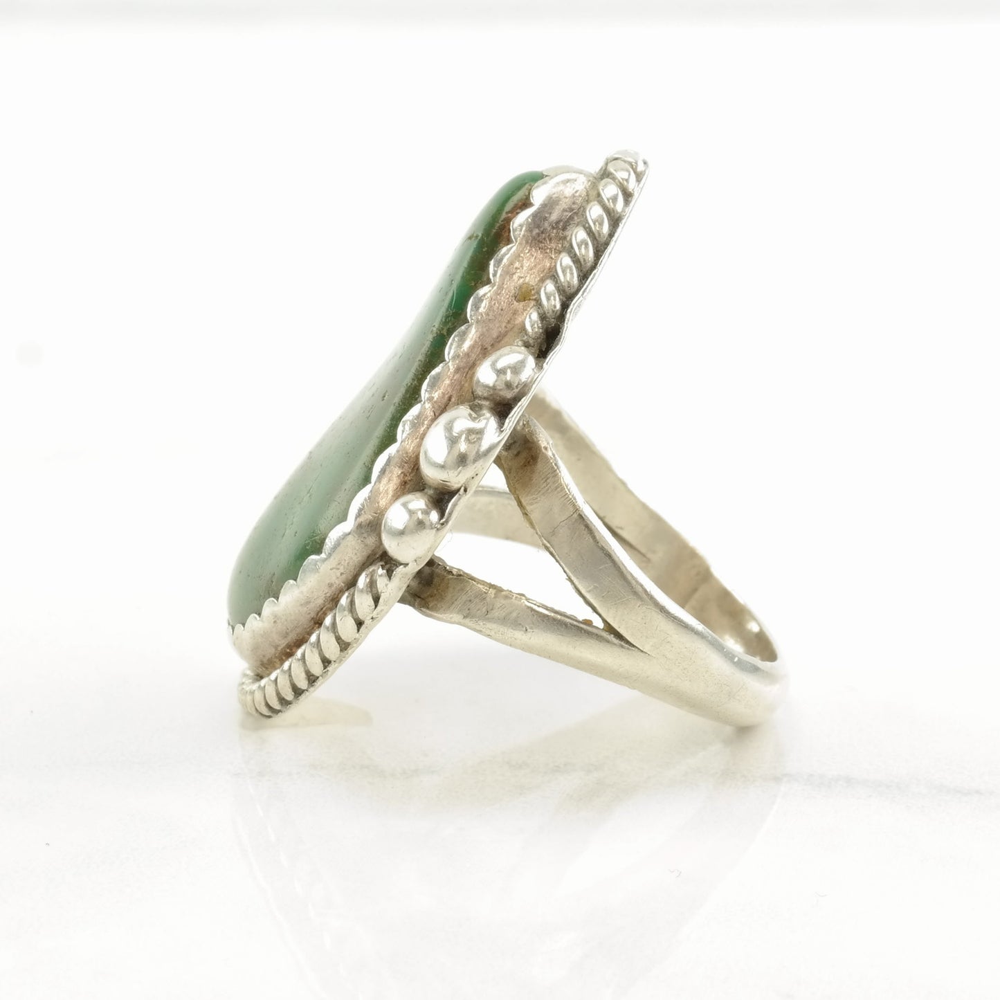 Vintage Native American Sterling Silver Green Turquoise Ring, Size 11, 1970s Southwestern Jewelry, Statement Ring