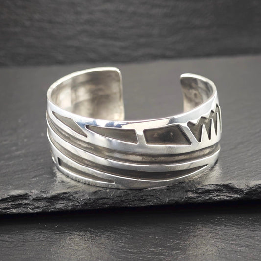 Native American Overlay, Cuff Bracelet Sterling Silver