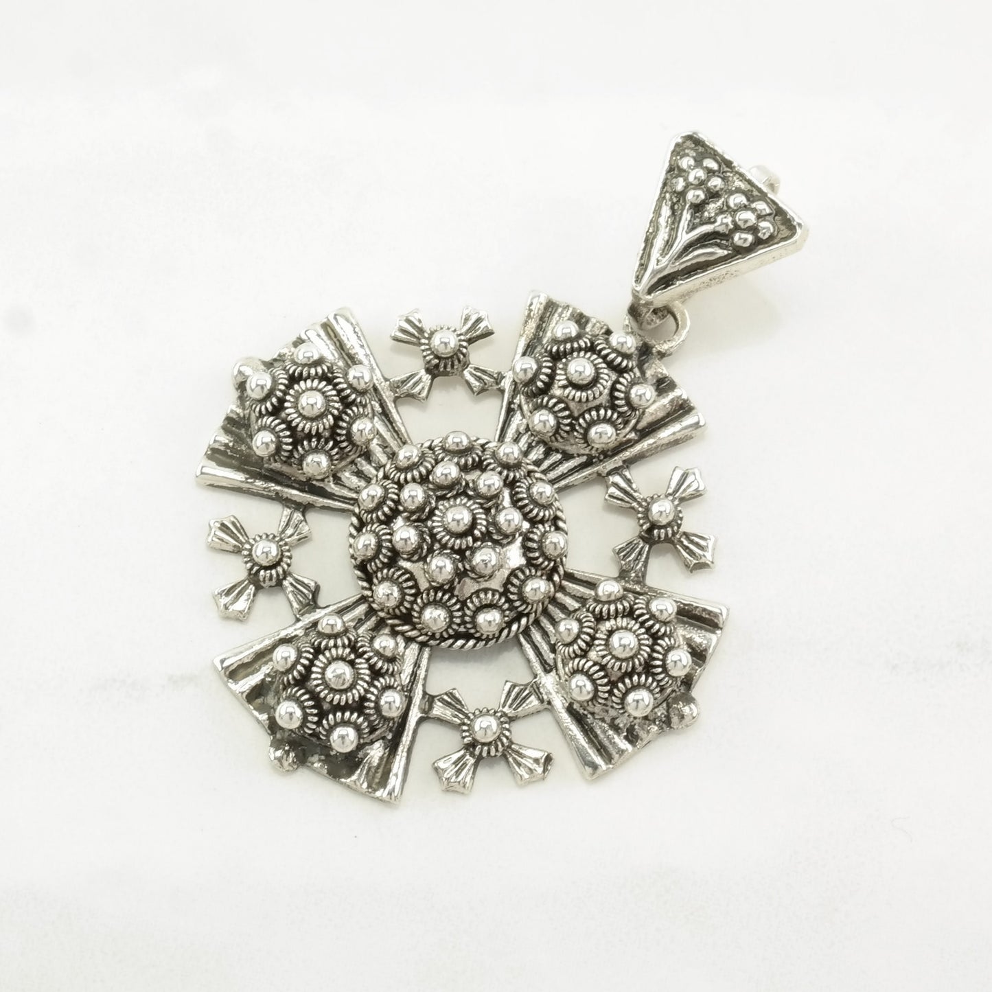 Vintage Jerusalem Cross Black Onyx Cross Sterling Silver Pendant
