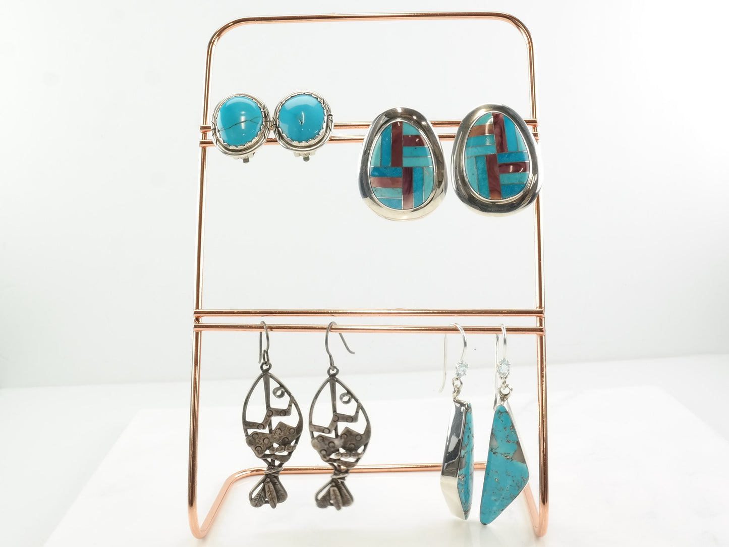 DTR Sterling Silver Turquoise Abalone Inlay Earrings Stud