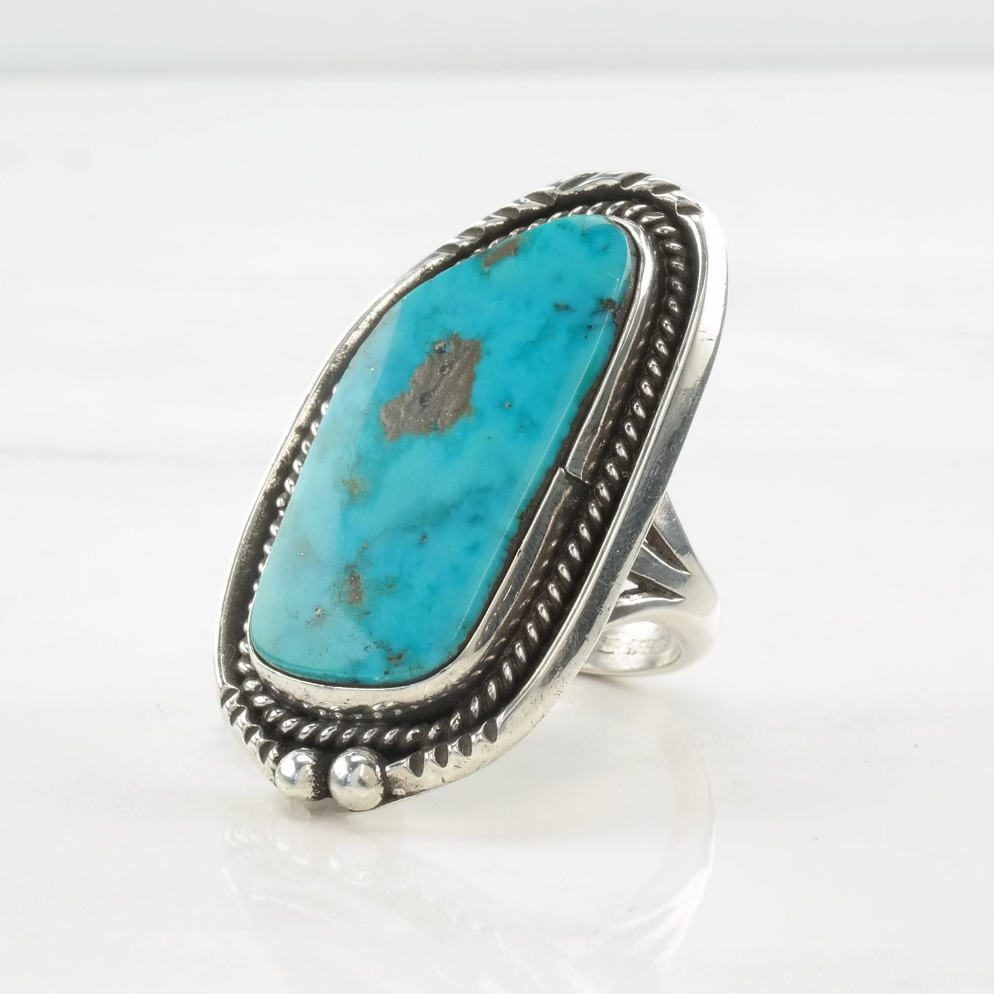 Vintage Navajo Turquoise Ring, Size 10 3/4, Sterling Silver, Natural Blue Turquoise, Southwestern Jewelry, Circa 1970s