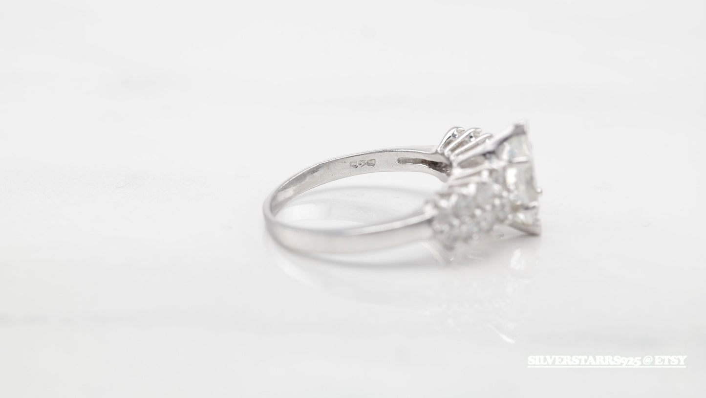 Vintage Sterling Silver Engagement AAA CZ Ring Size 7