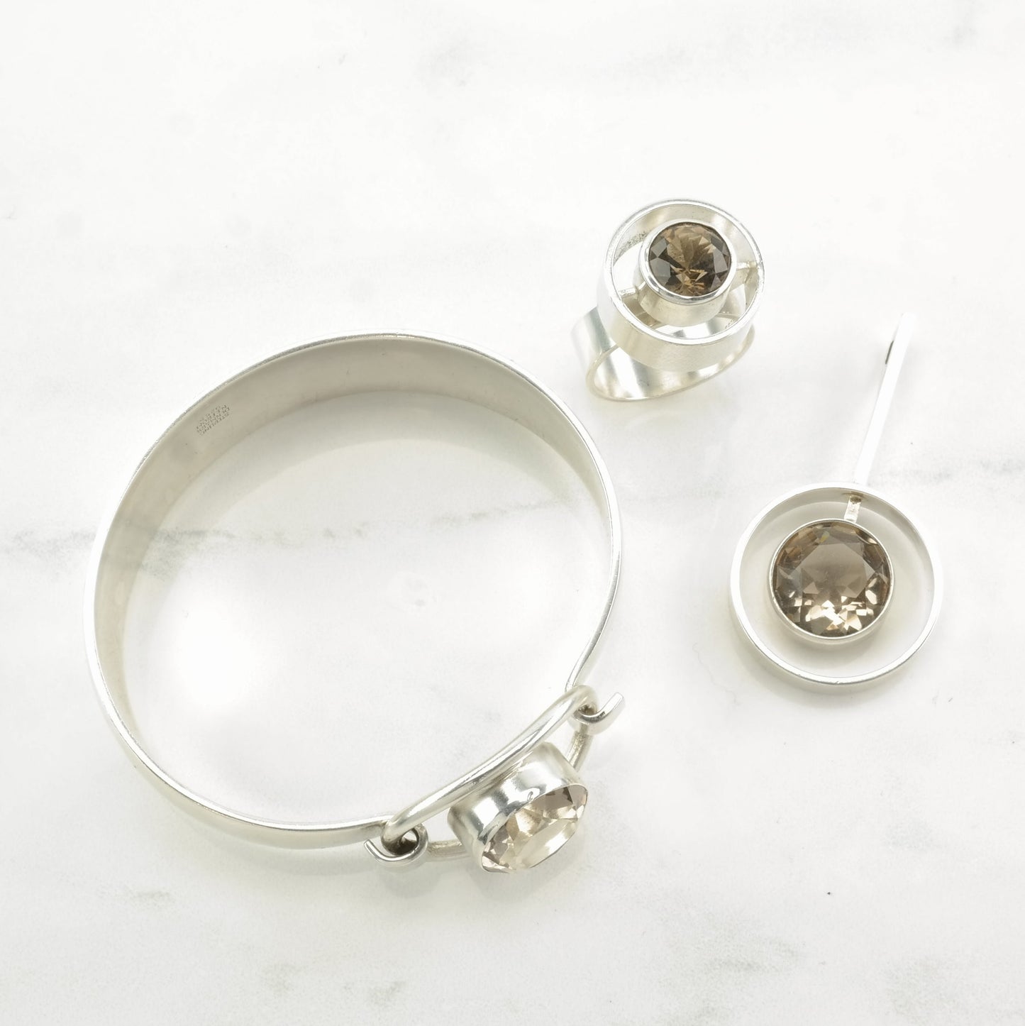 Smoky Quartz Sterling Silver Jewelry Set From Denmark