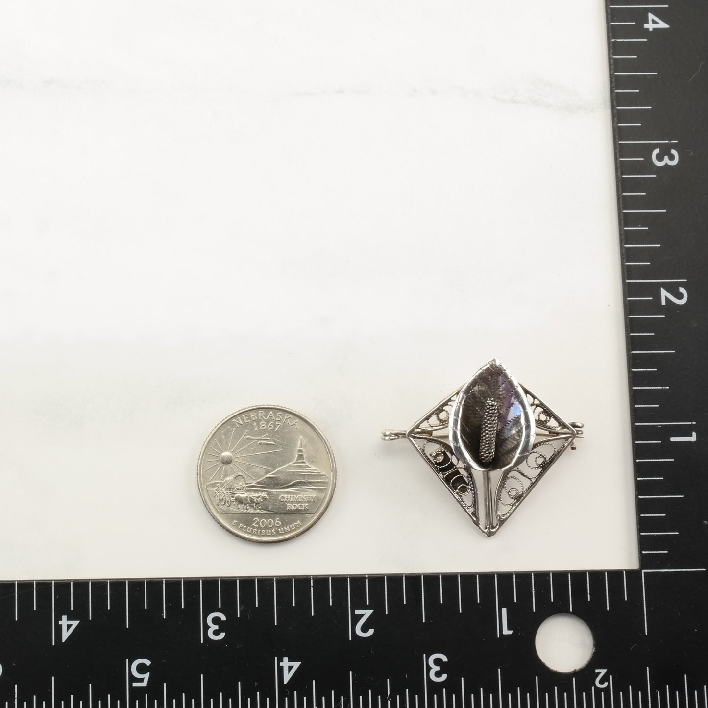 Art Deco Sterling Silver Brooch Filigree Orienpet Lilies B1721
