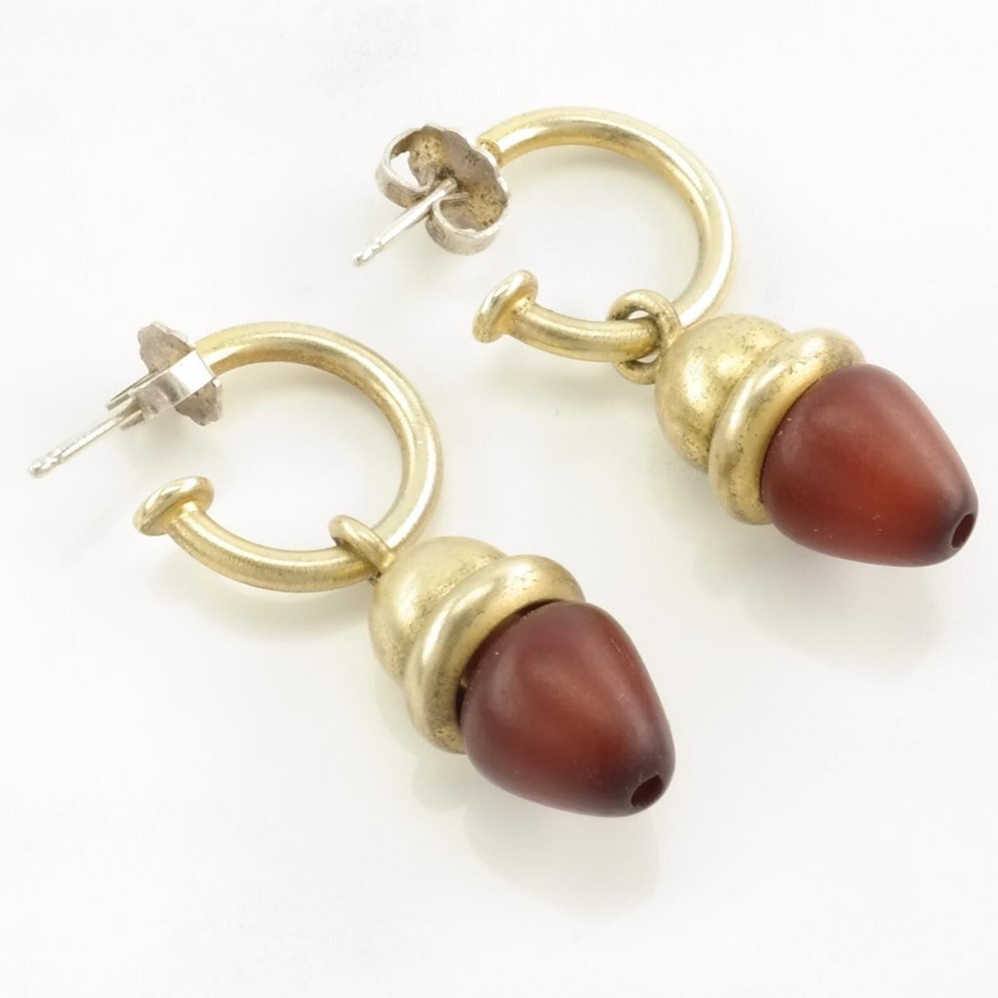 Sterling Silver Brown Wood Brass Toned Earrings Stud, dangle