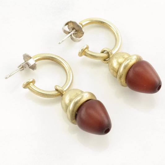 Sterling Silver Brown Wood Brass Toned Earrings Stud, dangle