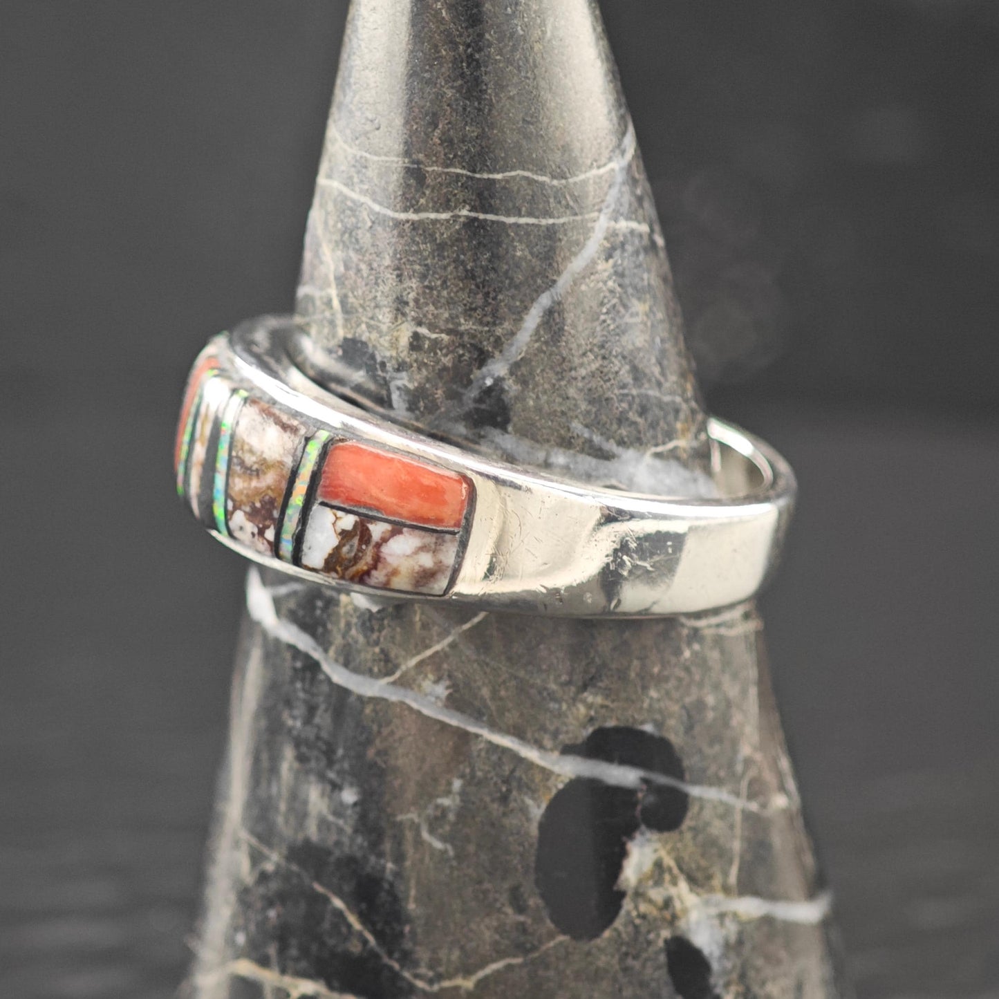Native American Whitehorse Inlay Ring Sterling Silver