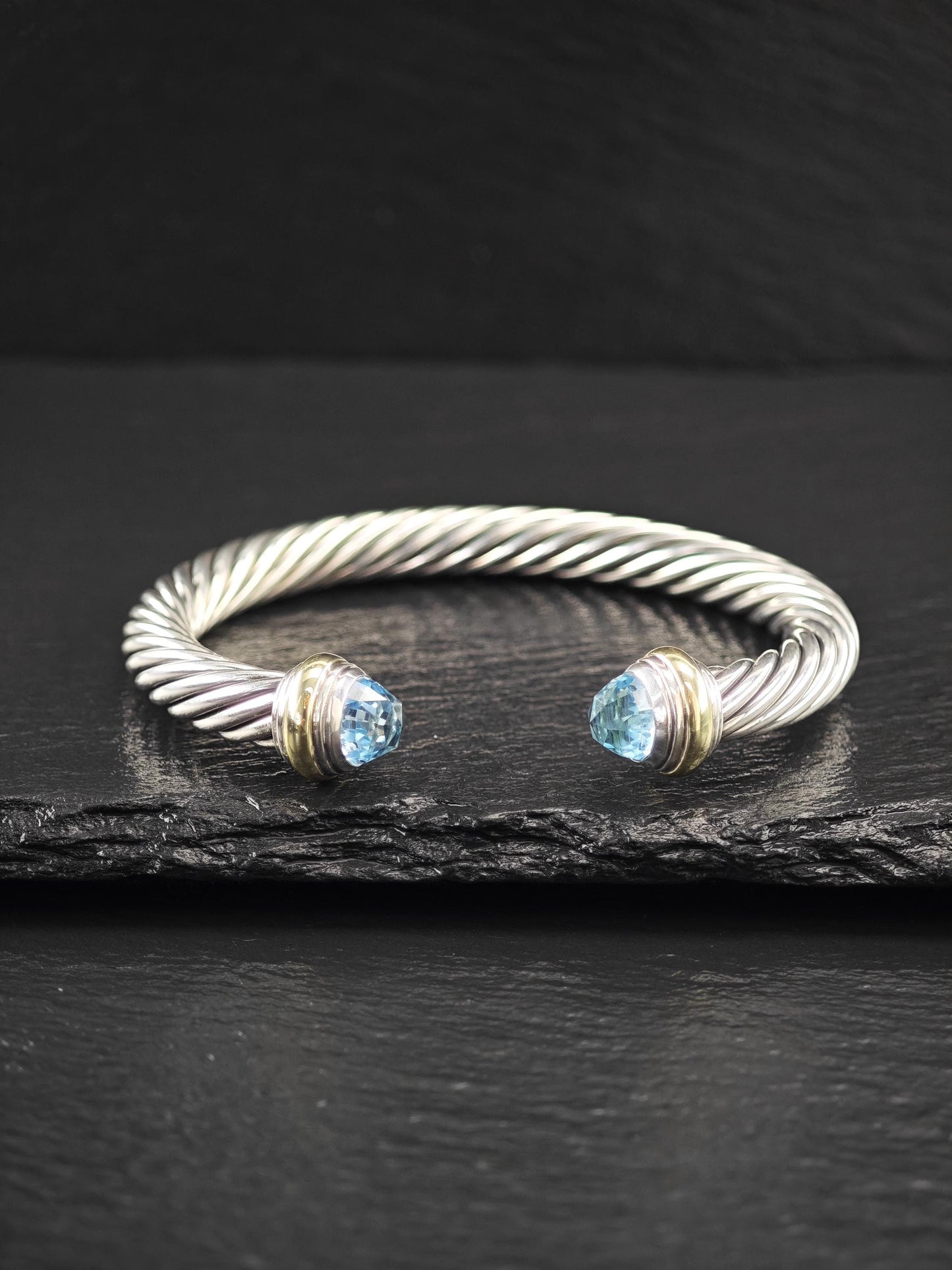 David Yurman 7mm 14K Gold Accents, Topaz Cuff Bracelet Sterling Silver