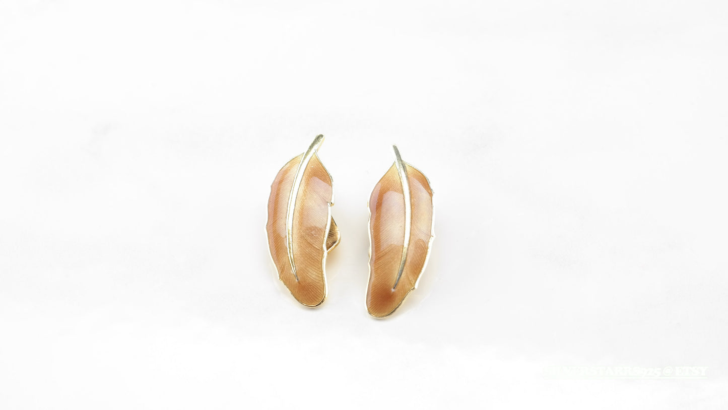 Vintage Dragsted Sterling Silver Feather Enamel Earrings Clip On