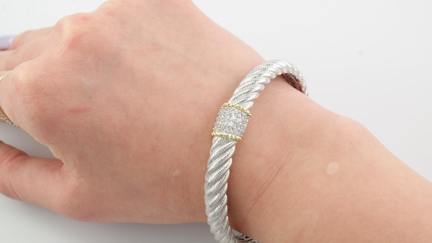 Judith Ripka Sterling Silver Cuff Bracelet CZ Gold Accent