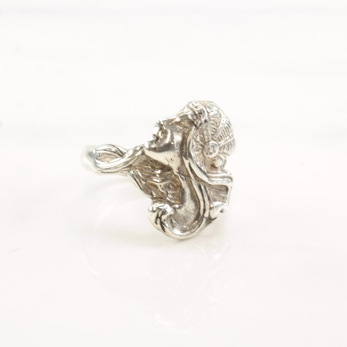 Vintage Sterling Silver Ring Art Nouveau Revival Fairy Size 7