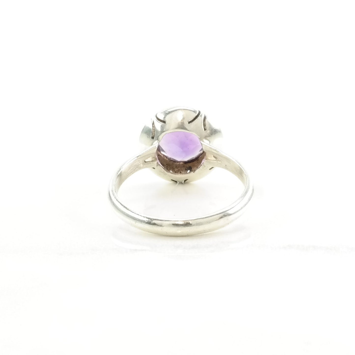 Vintage Sterling Silver Ring Amethyst Modernist Purple Size 7 3/4