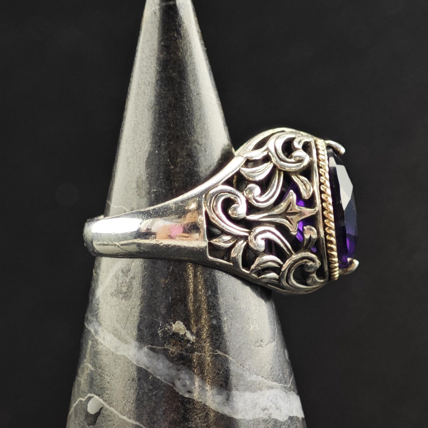 Amethyst 14k Gold Bezel Sterling Silver Ring Sz 6 R6571