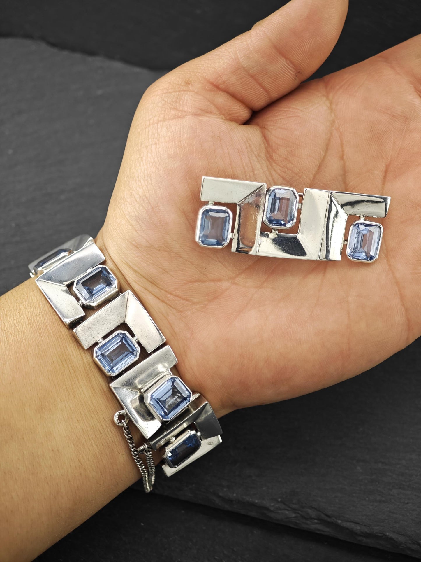 Vintage Antonio Pineda Taxco Bracelet, Brooch Set Sterling Silver