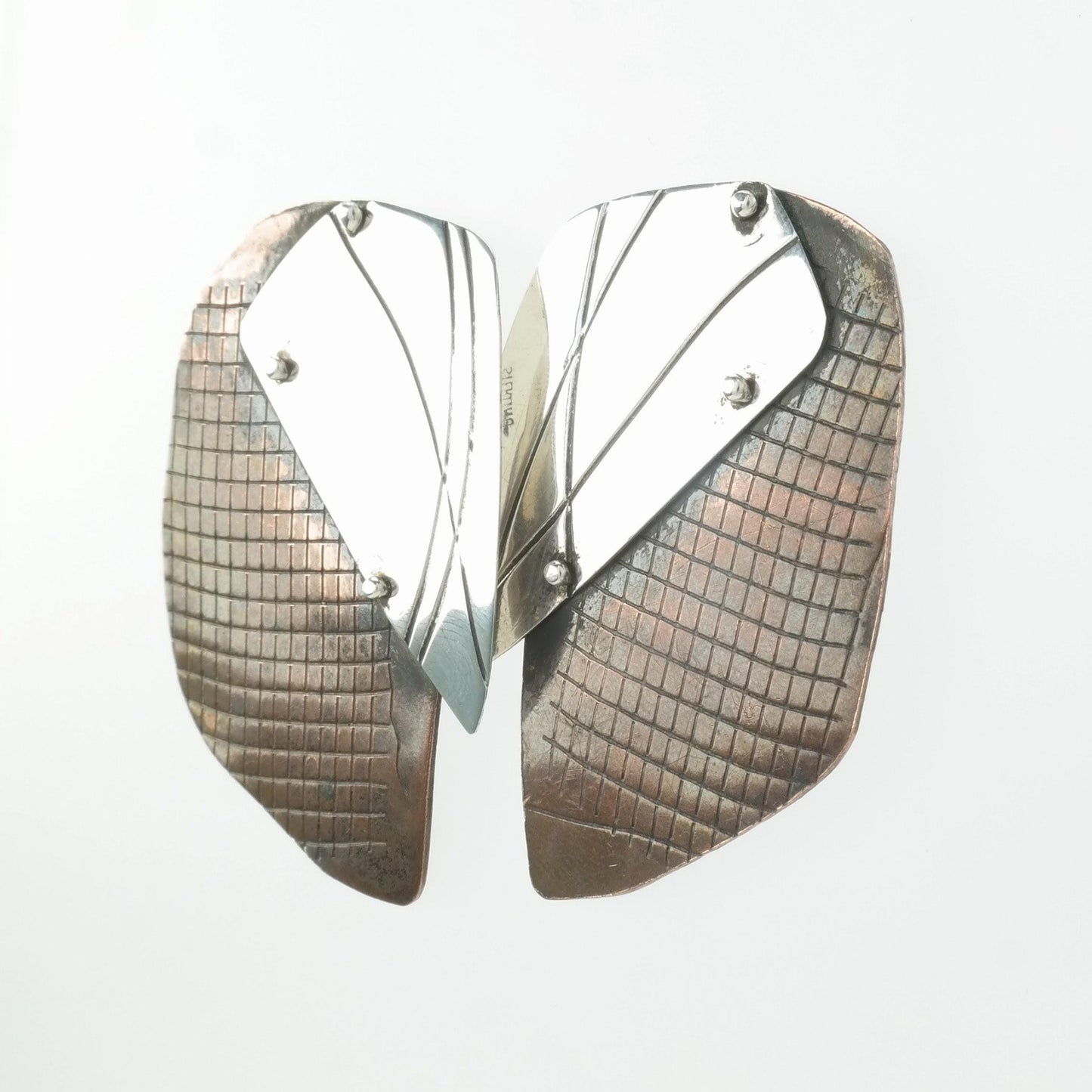 Studio Abstract Stud Earrings Sterling Silver, Copper Textured,