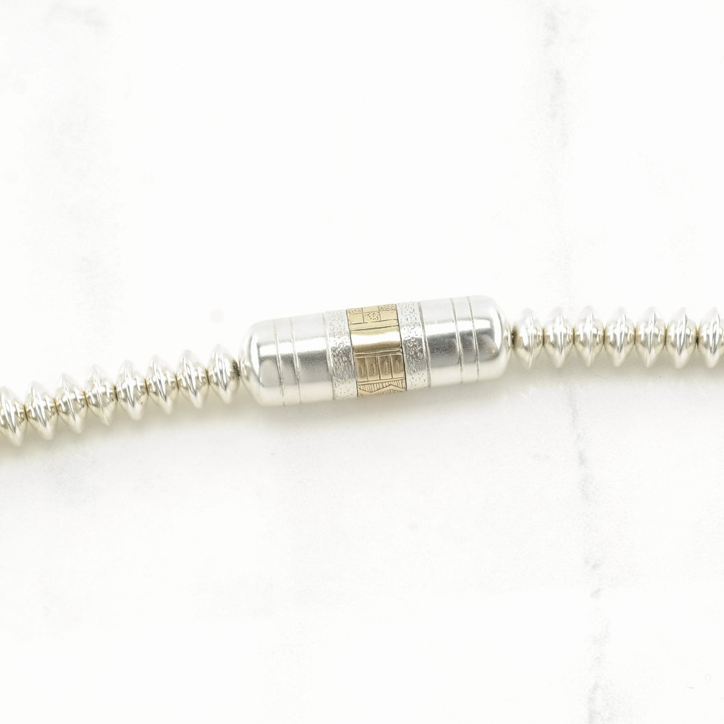 Vintage Native American Sterling Silver Beaded 14k Gold Accents Necklace