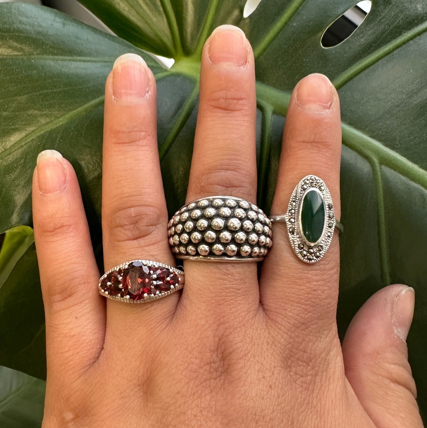 Vintage Sterling Silver Ring, Garnet Red Size 10