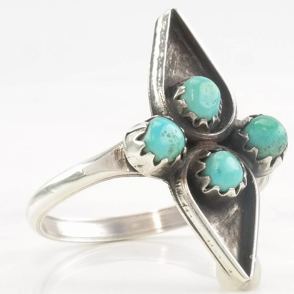 Vintage Native American Ring Turquoise Snake Eye Sterling Silver Size 6 3/4