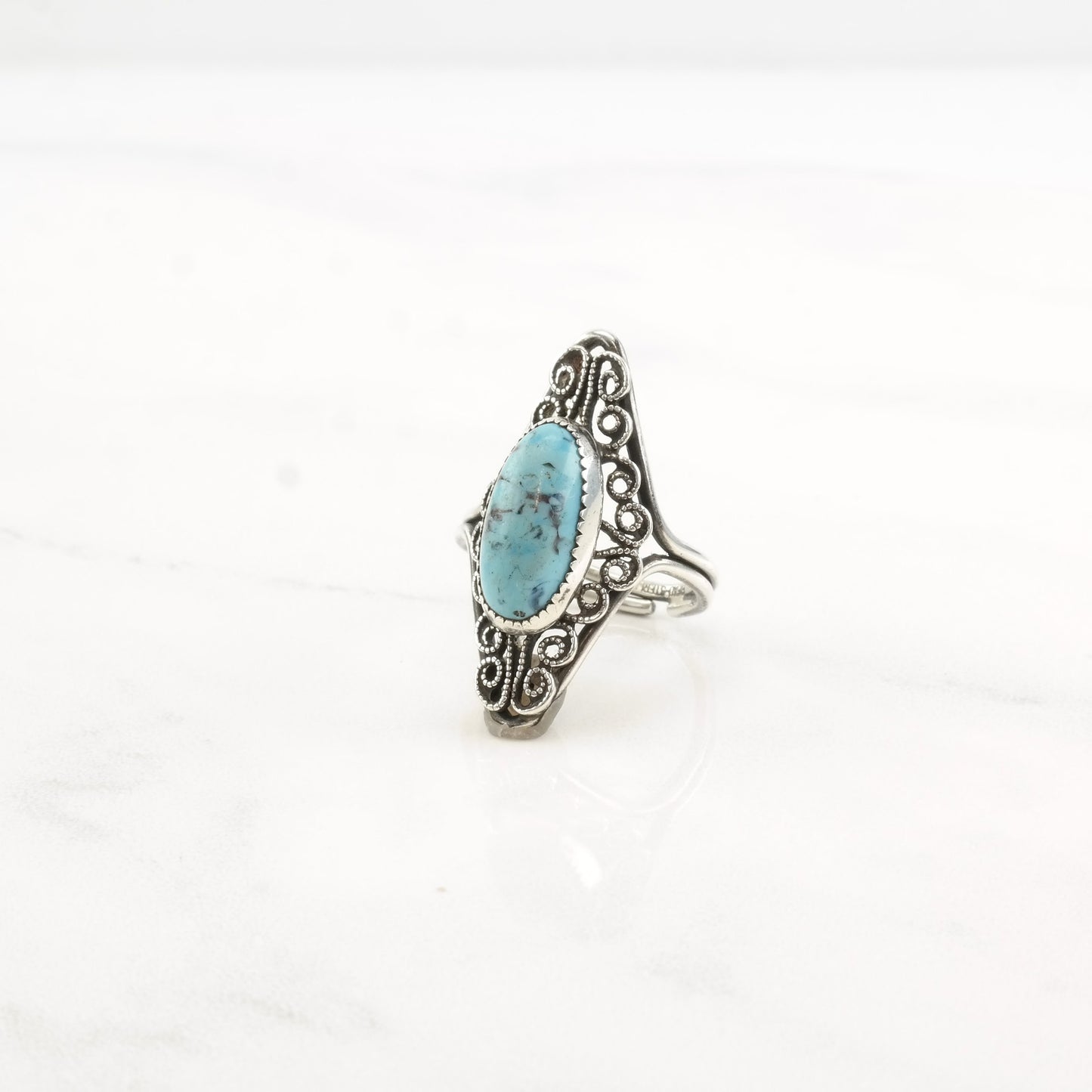 Vintage Sterling Silver Hubbell Glass Filigree Adjustable Ring Size 5