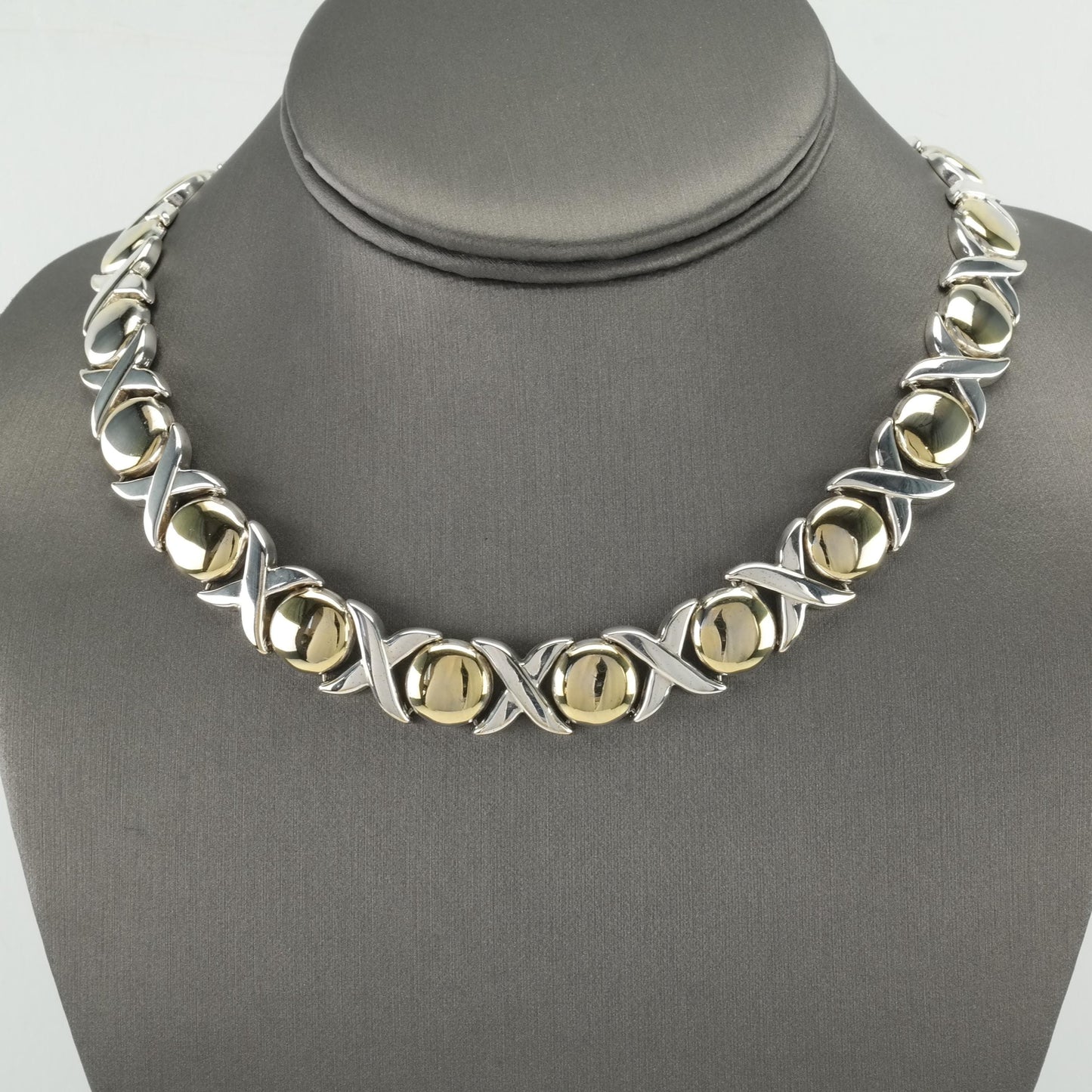 Vintage Italian Sterling Silver & Gold XO Necklace | Choker Necklace