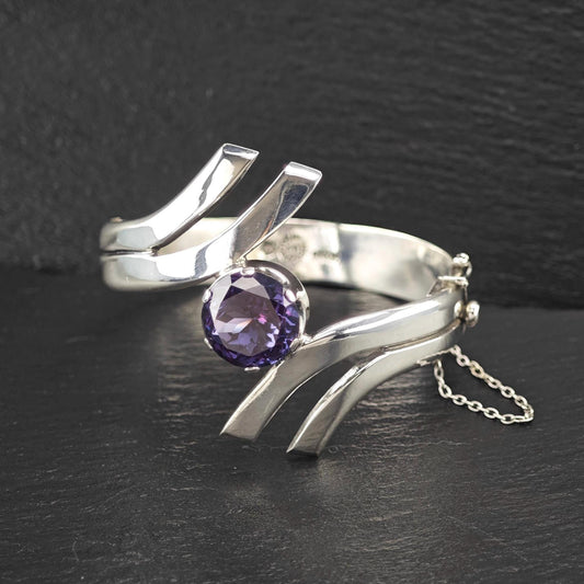 Taxco Color Change Corundum, Bangle Bracelet Sterling Silver