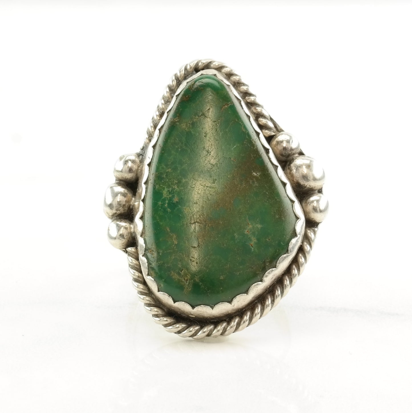 Vintage Native American Sterling Silver Green Turquoise Ring, Size 11, 1970s Southwestern Jewelry, Statement Ring