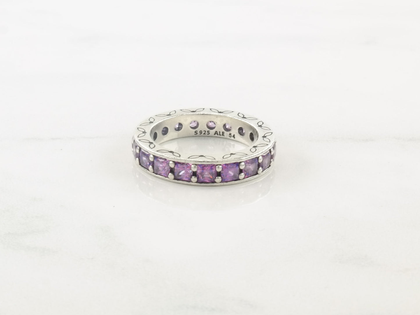 Vintage Pandora Sterling Silver Ring Purple CZ Size 6 3/4