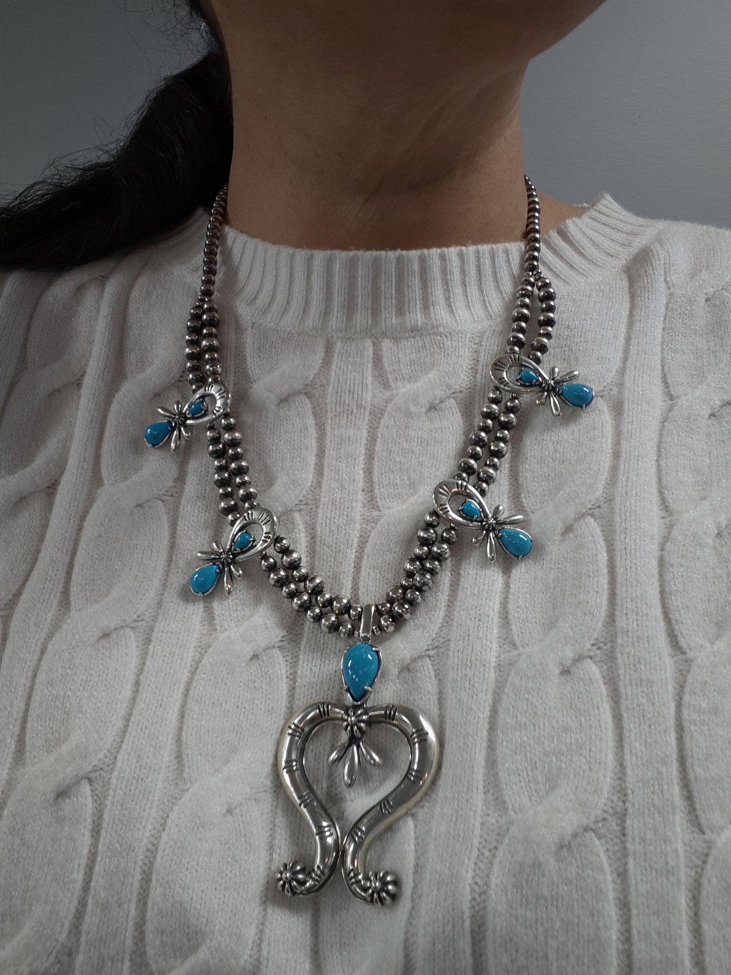 American West, Carolyn Pollack, Floral Squash Blossom Necklace Sterling Silver