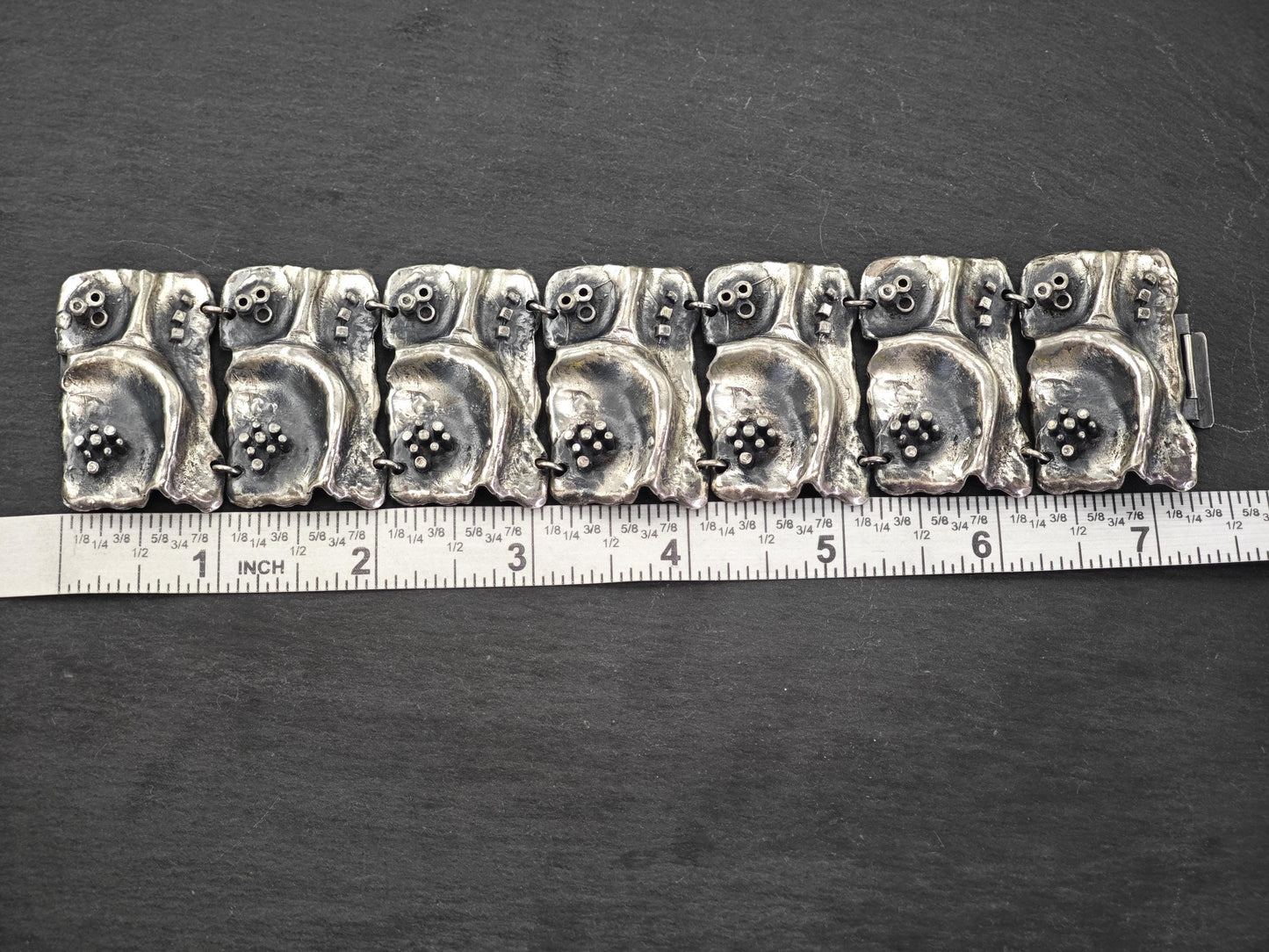 Signed, Brutalist non precious metal, Wide Panel Link Bracelet