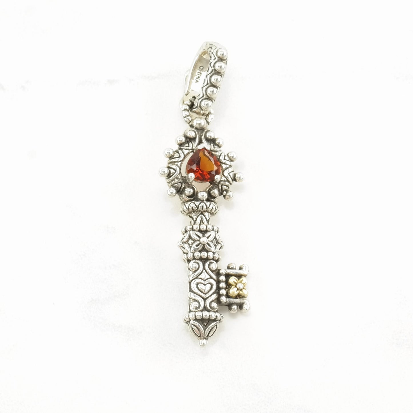Vintage Barbara Bixby Citrine, 18K Gold Accents Key Sterling Silver Pendant