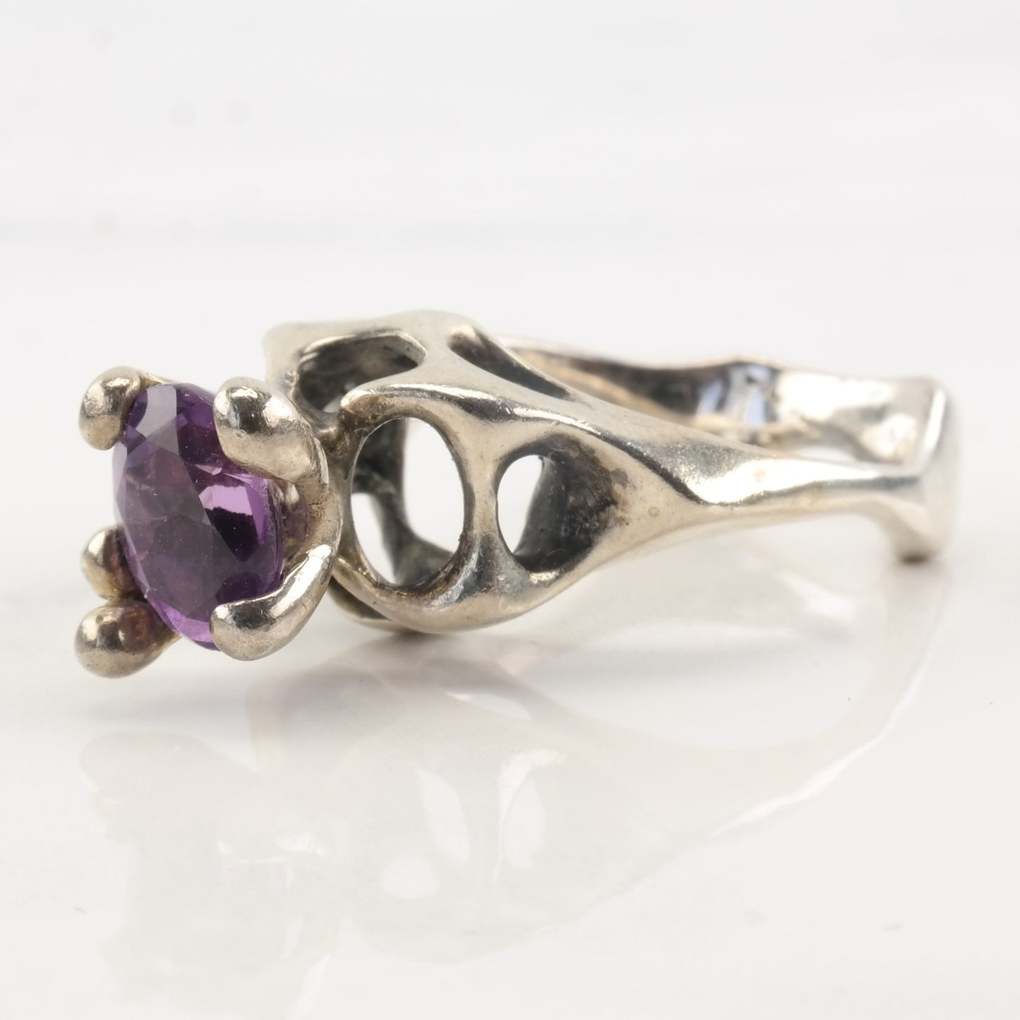 Vintage Modernist Silver Ring Amethyst Sterling Purple Size 6