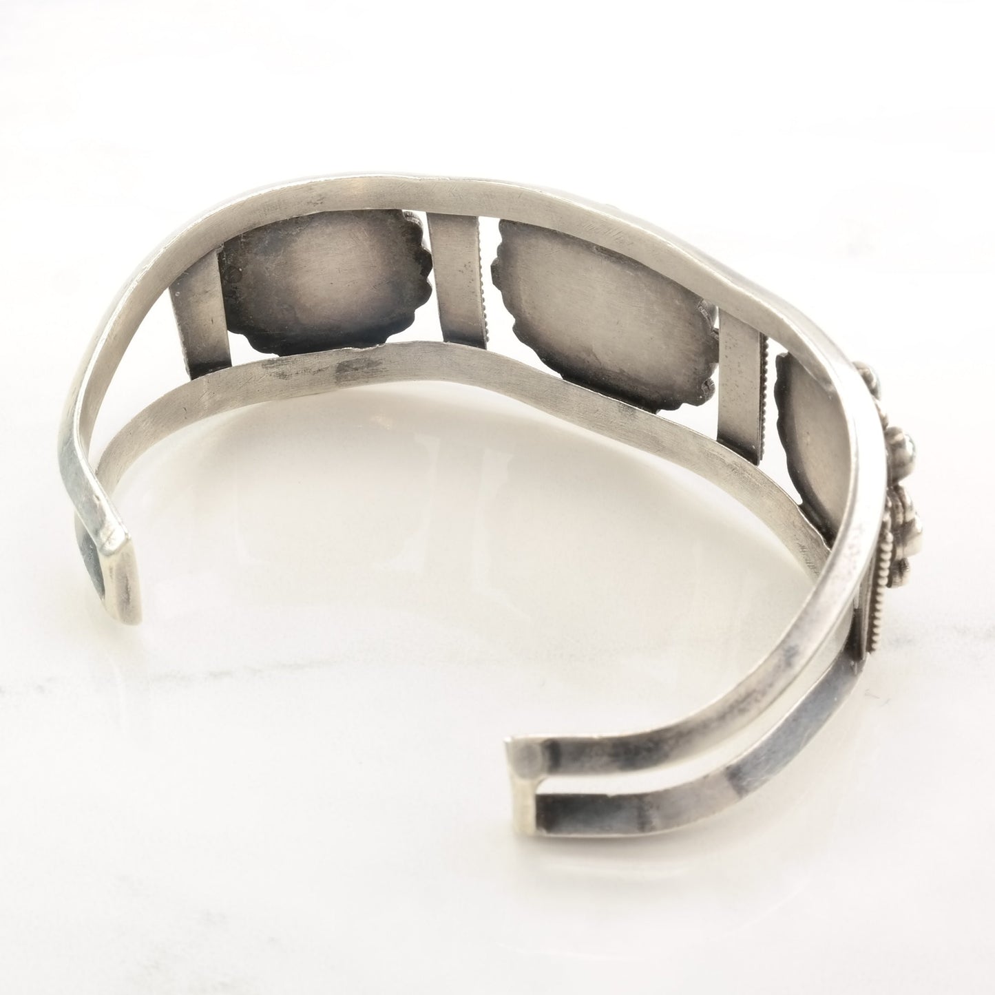 1950's Native American Sterling Silver Cuff Bracelet Petit Point Turquoise Ingot Silver