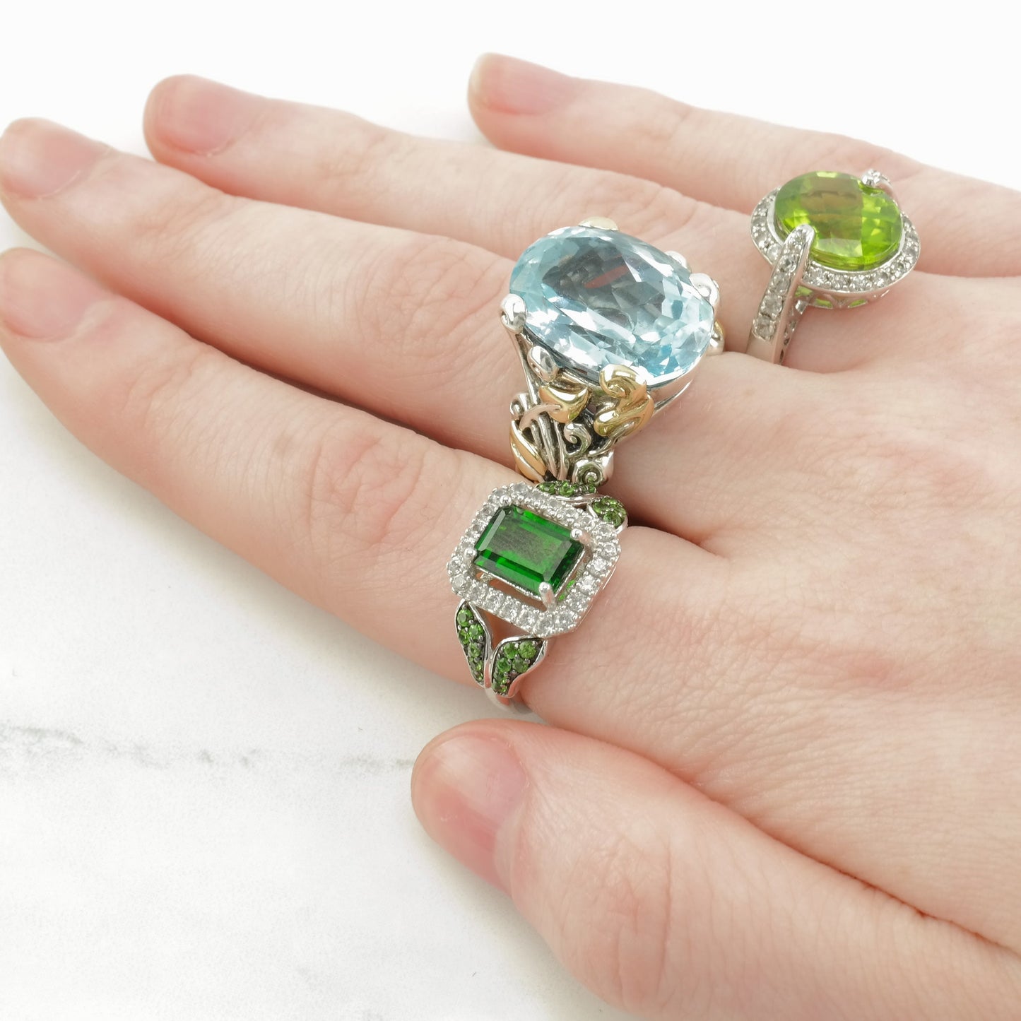 Barbara Bixby Silver Ring Topaz 18K Gold Accent, Leaf Sterling Sky Blue Size 7