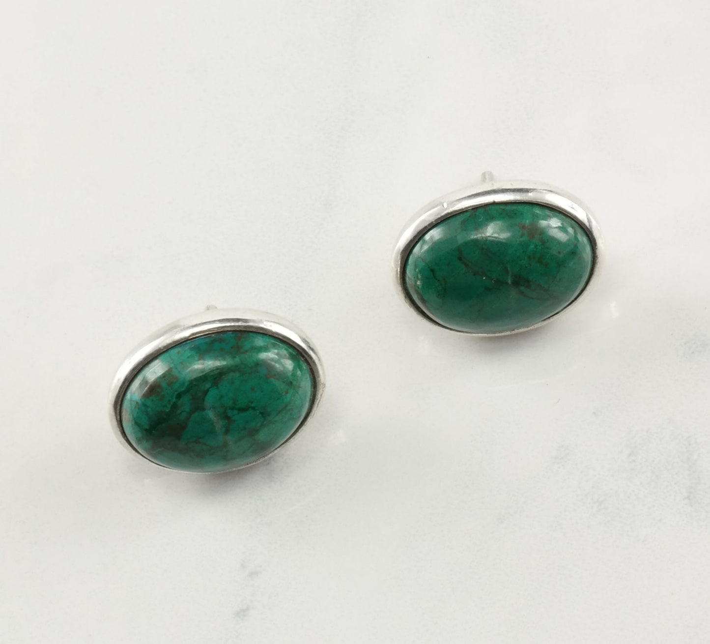 Modernist Sterling Silver Azurite Oval Earrings