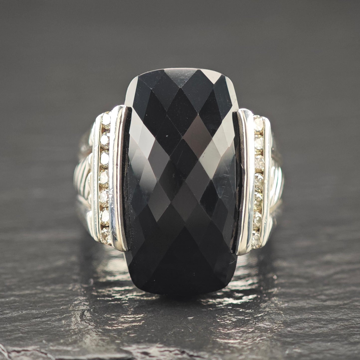 David Yurman Diamond Black Onyx Ring Sterling Silver