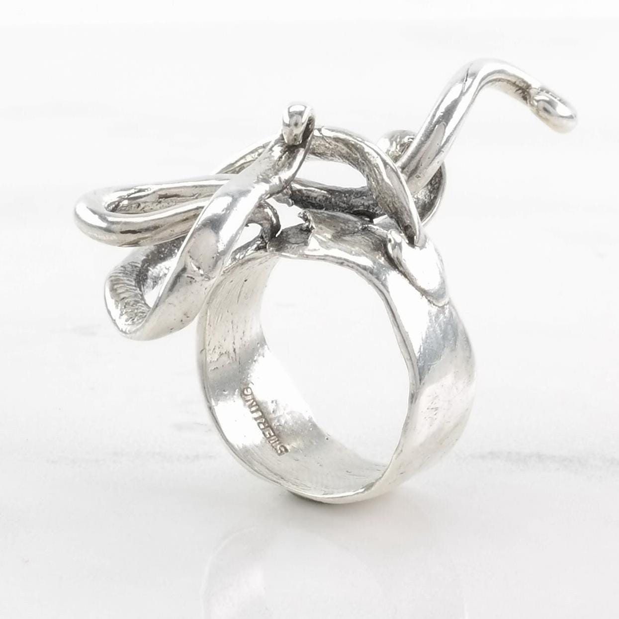 Vintage Modernist Sterling Silver Ring, Abstract Size 4 1/4