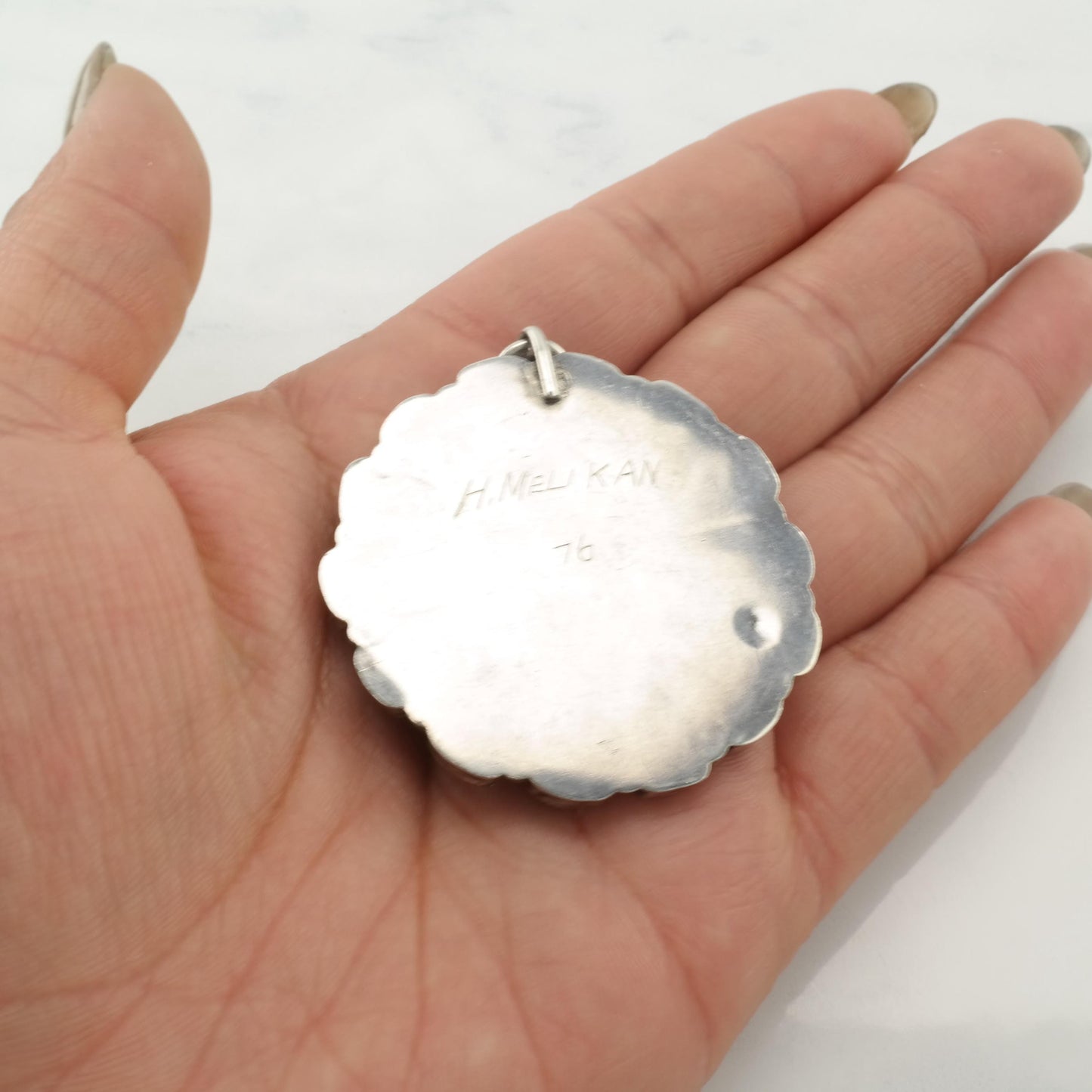 Vintage Zuni Turquoise Cluster Pendant Native American Floral Sterling Silver