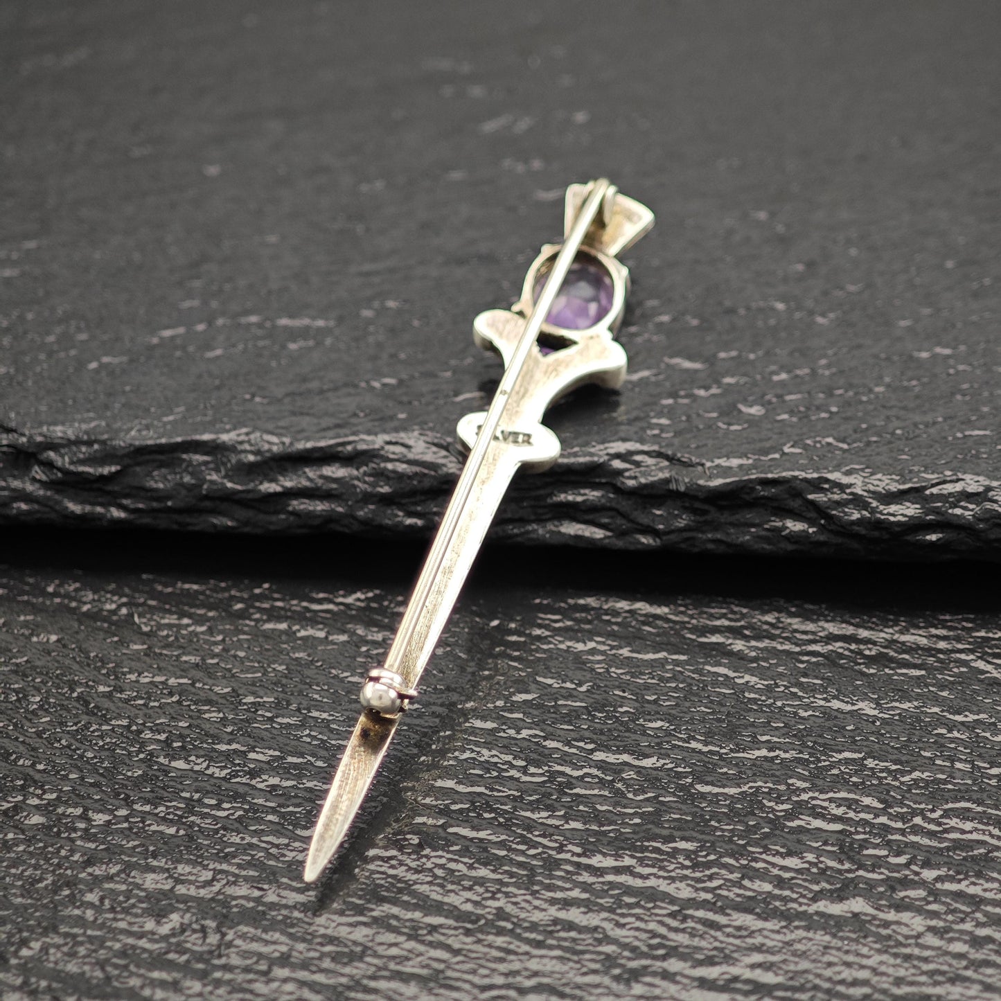 Purple Amethyst Sword Brooch Sterling Silver
